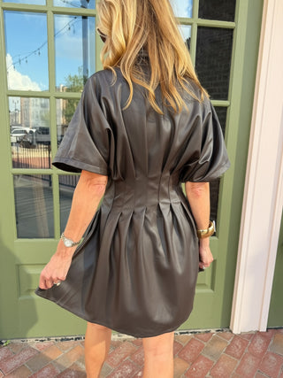 Keely Faux Leather Dress Chocolate