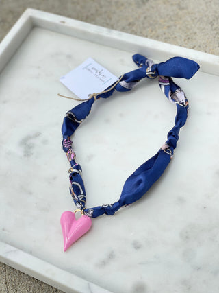 Jennifer Thames | Pink Heart Navy Multi Scarf