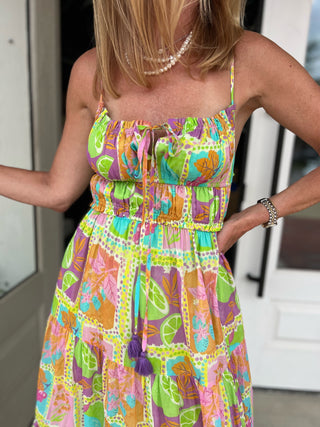 Meet Me In Santorini | Tropical Mosaic Maxi Dress