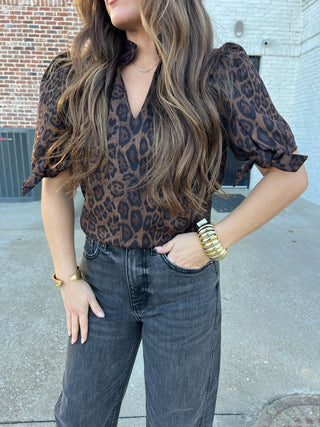 THML | Leopard Suede Top Brown