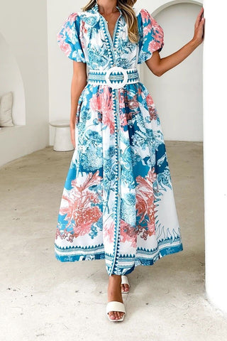 Sundayup | Ceris Puff Sleeve Maxi Dress Blue