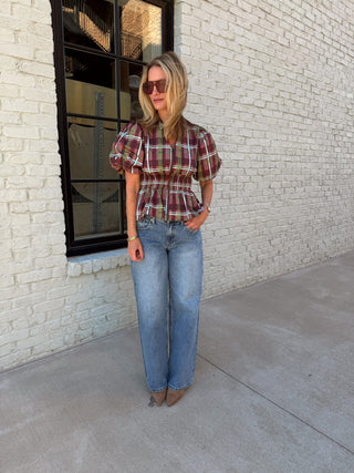 Gwen Short Sleeve Top Burgundy