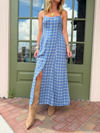 Z SUPPLY |  Angel Eyes Plaid Midi Dress Mystic Blue