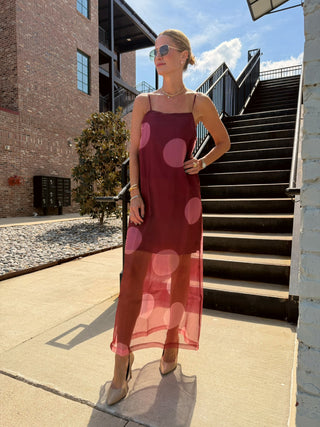 Betty Polka Dot Sheer Maxi Burgundy
