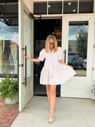 Entro | Haisa Stripe Pattern Mini Dress Taupe