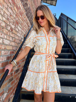Entro | Thessaly Floral Print Eyelet Dress Gold Combo