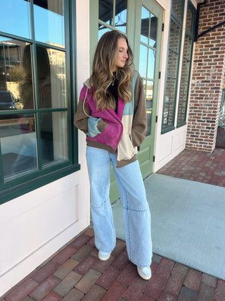 Eve Colorblock Hoodie Jacket Brown Combo [Door Buster]