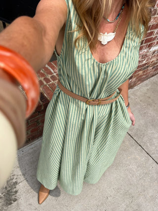 Willow Stripe Midi Dress Green