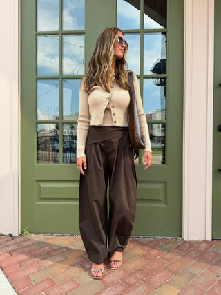 NEEDII | Ribbed Cami and Long Sleeve Cardigan Sweater Set khaki