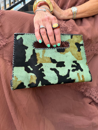 Mia Clutch Printed Hairon Leather - CAMO