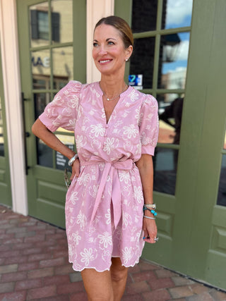 Entro | Wrenna Floral Eyelet Mini Dress Pink