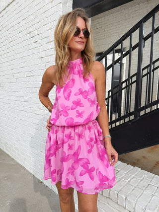 Butterfly Printed Chiffon Midi Dress
