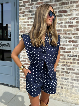 Millie Polka Dot Romper - Navy