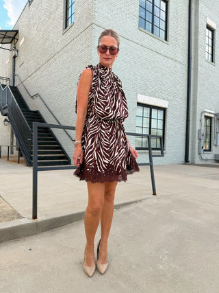 Madison Zebra Print Mini Dress Brown