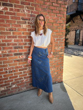 Heritage Stitch Denim Maxi Skirt