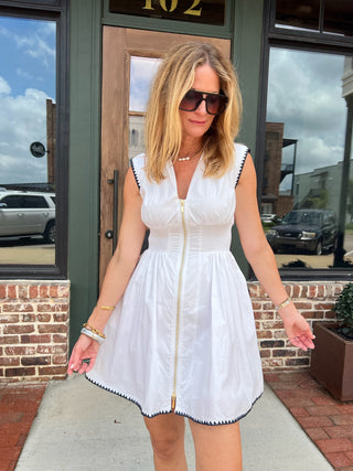 RESET BY JANE | Mava Zip Dress Wht/Nvy