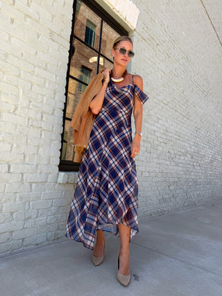 Cassy Plaid Dress Navy