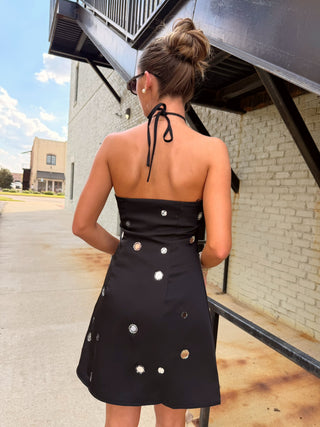 Mirror Mirror Halter Dress Black