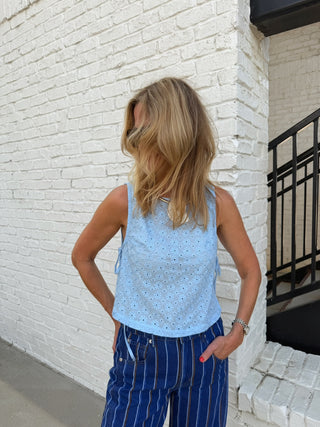 Tie It Together Eyelet Top - Sky Blue