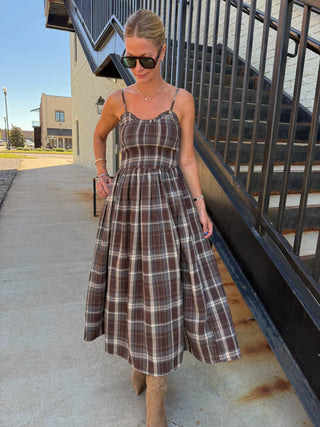 Eleni Plaid Maxi Dress Brown