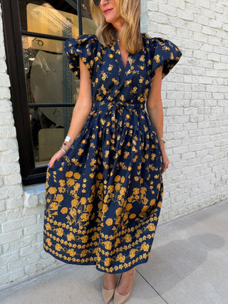 Clara Floral Puff Sleeve Midi Dress