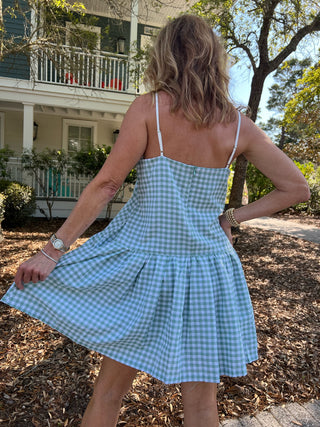 30a Array | Pretty Follies | Vesper Spaghetti Strap Gingham Dress Mint