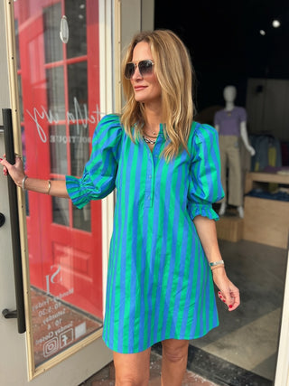 The Macie Stripe Dress Blue and Green