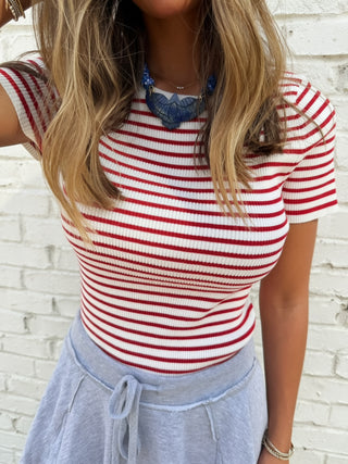 The Everyday Stripe Knit Top - Red