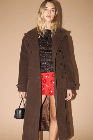 Christy Suede Long Coat Chocolate