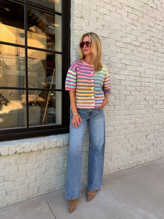 Kayla Button Up Cardigan Rainbow