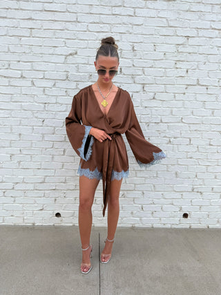 Ottilie Lace Romper Brown Combo