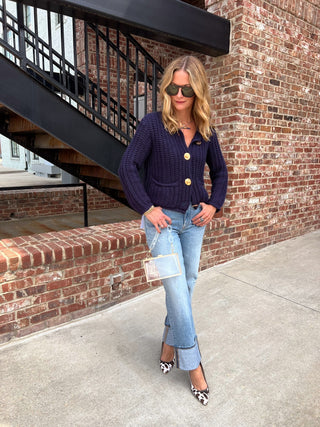 Audrey Chunky Knit Cardi Navy