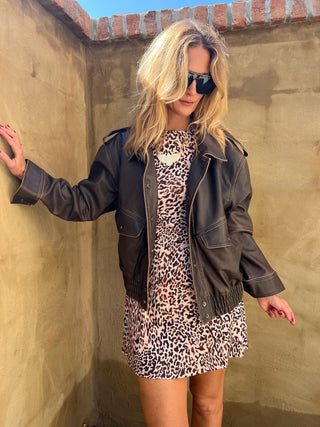Sadie & Sage | Reverie Leopard Mini Dress Brown Multi
