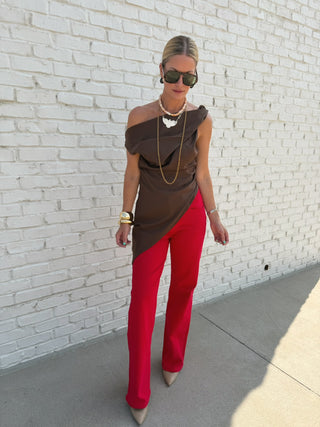 Fallon One-Shoulder Top Brown