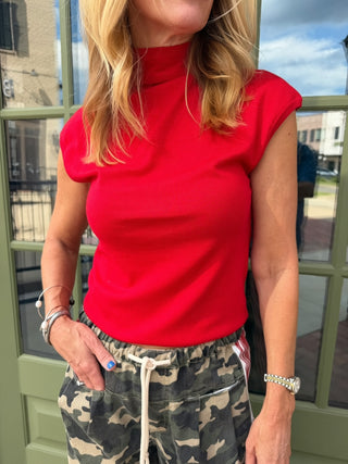 Jocelyn Mock Neck Cap Sleeve Knit Top Cherry Red