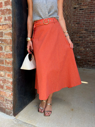 Dress Forum | Mora Linen Midi Skirt Orange