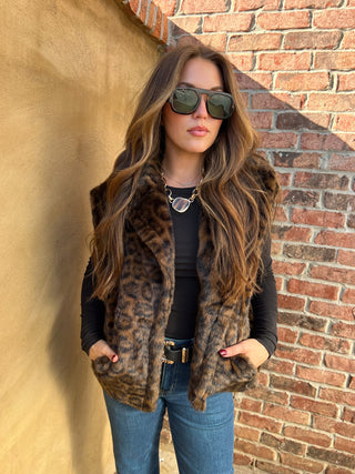 Sage The Label | Waverly Leopard Fur Vest Brown Black