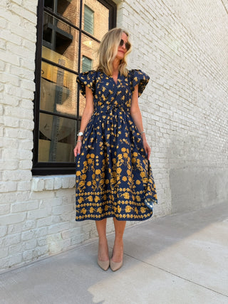 Clara Floral Puff Sleeve Midi Dress