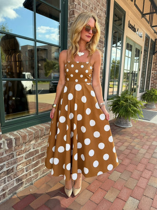 Linnea Printed Midi Dress Brown White