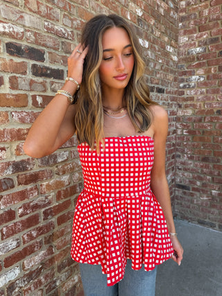 The Breeze Gingham Top Red