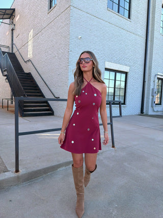 Mirror Mirror Halter Dress Wine