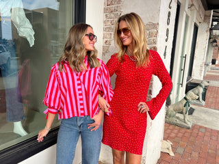 Cherry Pop Stripe Puff Top Pink/Red