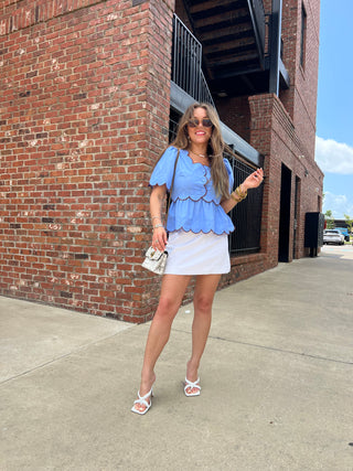 Elle Blouse Baby Blue/Chocolate