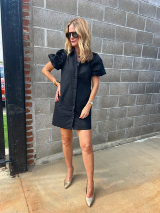 The Walls Button Down Shift Dress Black