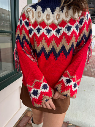 &Merci | Zara Fair Isle Fringe Sweater Red Navy