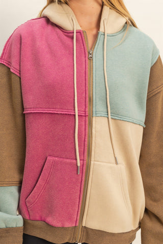 Eve Colorblock Hoodie Jacket Brown Combo [Door Buster]