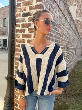 The Walker Knit Navy Stripe