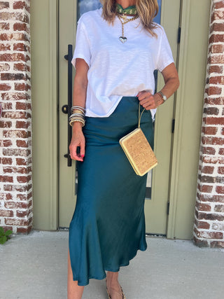 Greer Silky Midi Skirt Teal