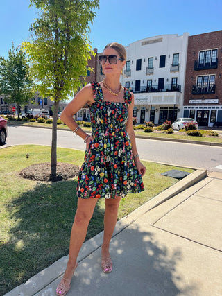 Entro | Elysia Floral Print Mini Dress Black