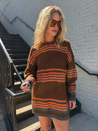 Caroline Striped Sweater Dress Brown Multi